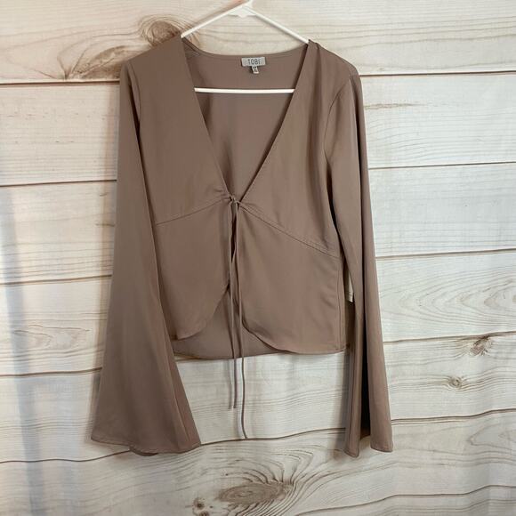 Tobi Brown Long Sleeve Tie Front Blouse Size Small - Picture 2 of 7